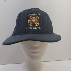 Vintage Centralia Fire Dept Hat Cap Snap Back Mens Small Medium Blue New Era